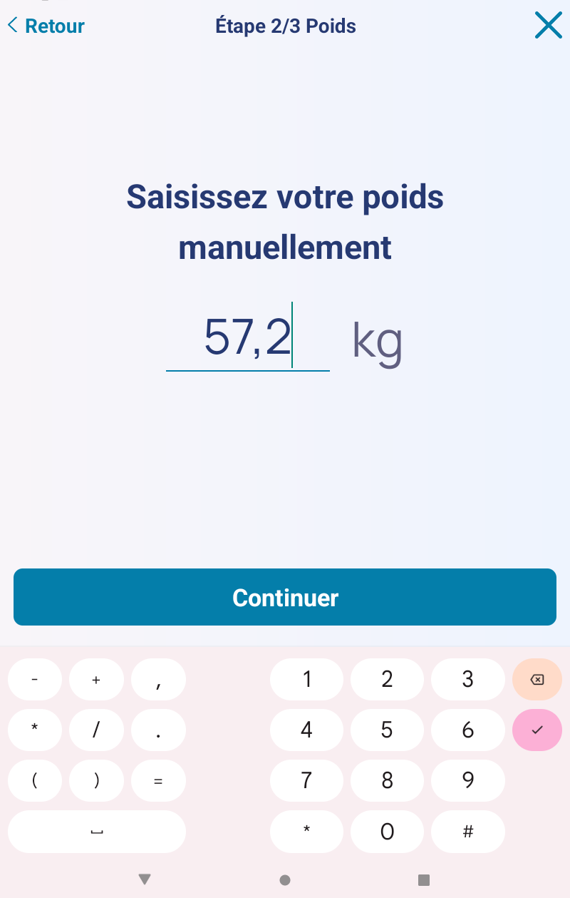 Saisissez votre poids manuellement Saisissez votre poids manuellement